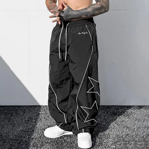 Men's Oversized Chunky Geometric Star Print Windproof Waterproof Pants - Versatile Menswear for Street Vibe and Weekend Errands