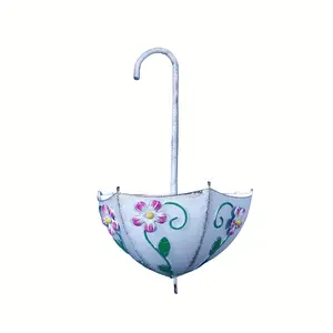 A unique metal wall-mounted umbrella-shaped planter; a country-style metal hanging planter; a fence-style planter; a country-style wall-mounted flower pot; an outdoor wall-mounted planter suitable for growing herbs or flowers, usable both indoors and outd