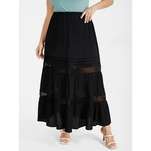 BLOOMCHIC Plus Size Eyelet Lace Patchwork Elastic Waist Skirt [M-6X] 2026 Summer Vibes
