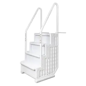 Poolzilla 32" Wide Above Ground Step Ladder with Handrails | 48-54" Deep Pools
