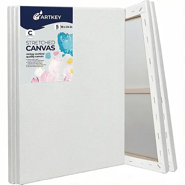 Stretched Canvases for Painting 18x24 Inch 5-Pack, 10 oz Triple Primed Acid-Free 100% Cotton Blank Canvas, Rectangular Canvas for Oil Paint Acrylics Pouring & Wet Art Media, Pour Painting