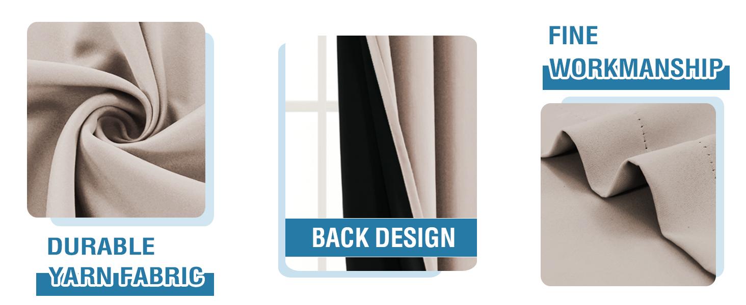 H.VERSAILTEX 100% Blackout Curtains for Bedroom with Black Liner Full Room Darkening Curtains Thermal Insulated Back Tab/Rod Pocket Window Drapes for Living Room, 2 Panels
