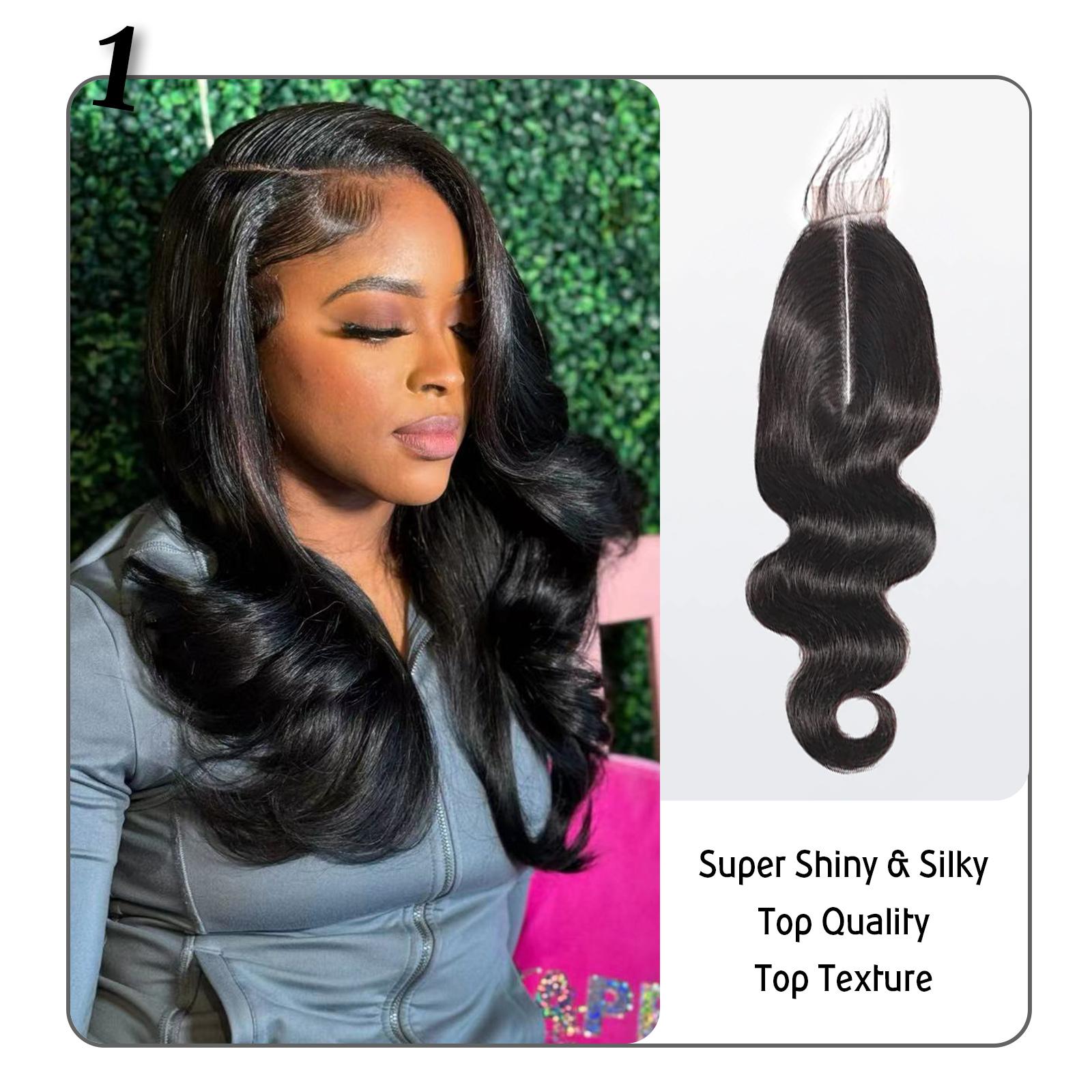 [Wequeen] Transparent & HD Lace Closure 10A Grade 2"x6";4"x4";5"x5";13"x4" Upgrade Body Wave Straight #1B Natural Black 12-20inch Budget Friendly