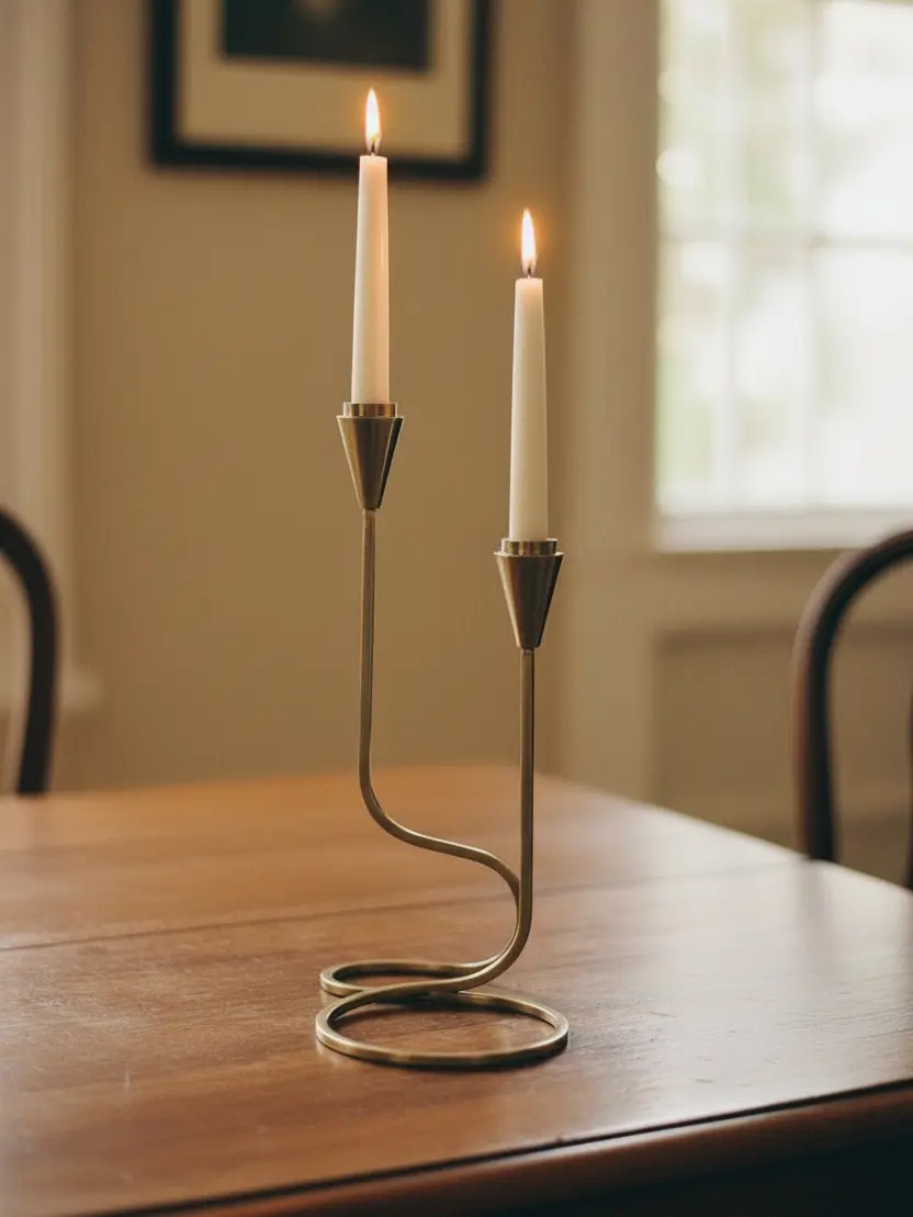 Modern Brass Candlestick, Minimalist Taper Candle Holder, Metal Stand, Home Decor