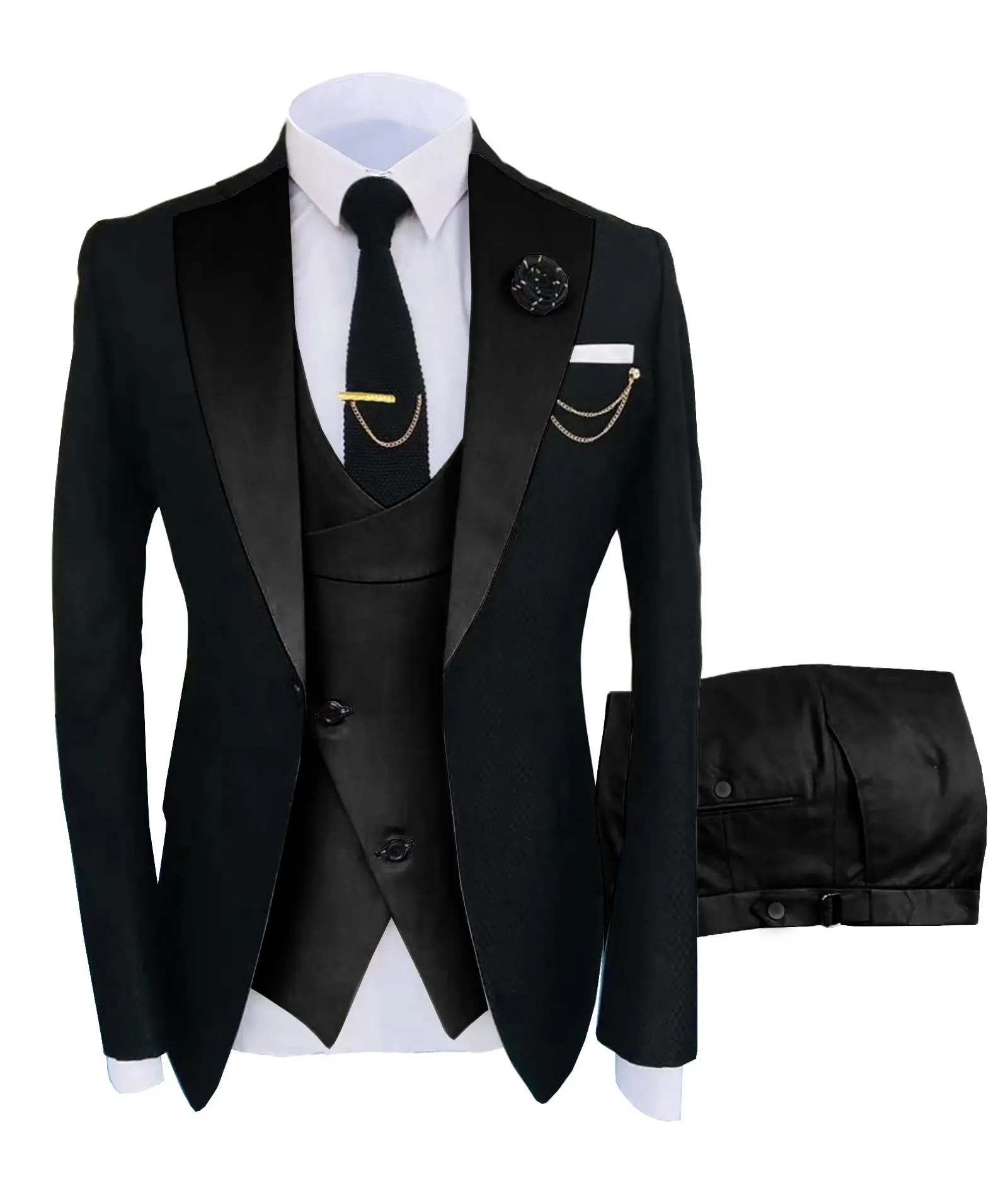 Men's 3-Piece Formal Tuxedo Suit Set – Shawl Lapel Wedding Prom Blazer Vest Pants