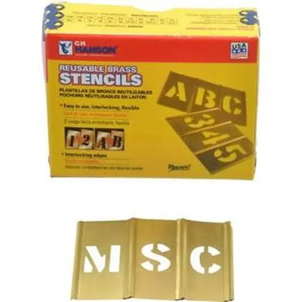 C.H. Hanson Brass Stencil Set - 45-Piece, 3/4 in Character Size, Model 10067, No Excess Components for Office Labeling & Stamping Needs