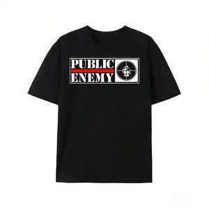 Men's Public Enemy Graphic T-Shirt Bold Lettering With Iconic Hip Hop Design Featuring Chuck D And Flavor Flav In Classic Black Regular Fit Round Neck Casual Tee For Music Fans