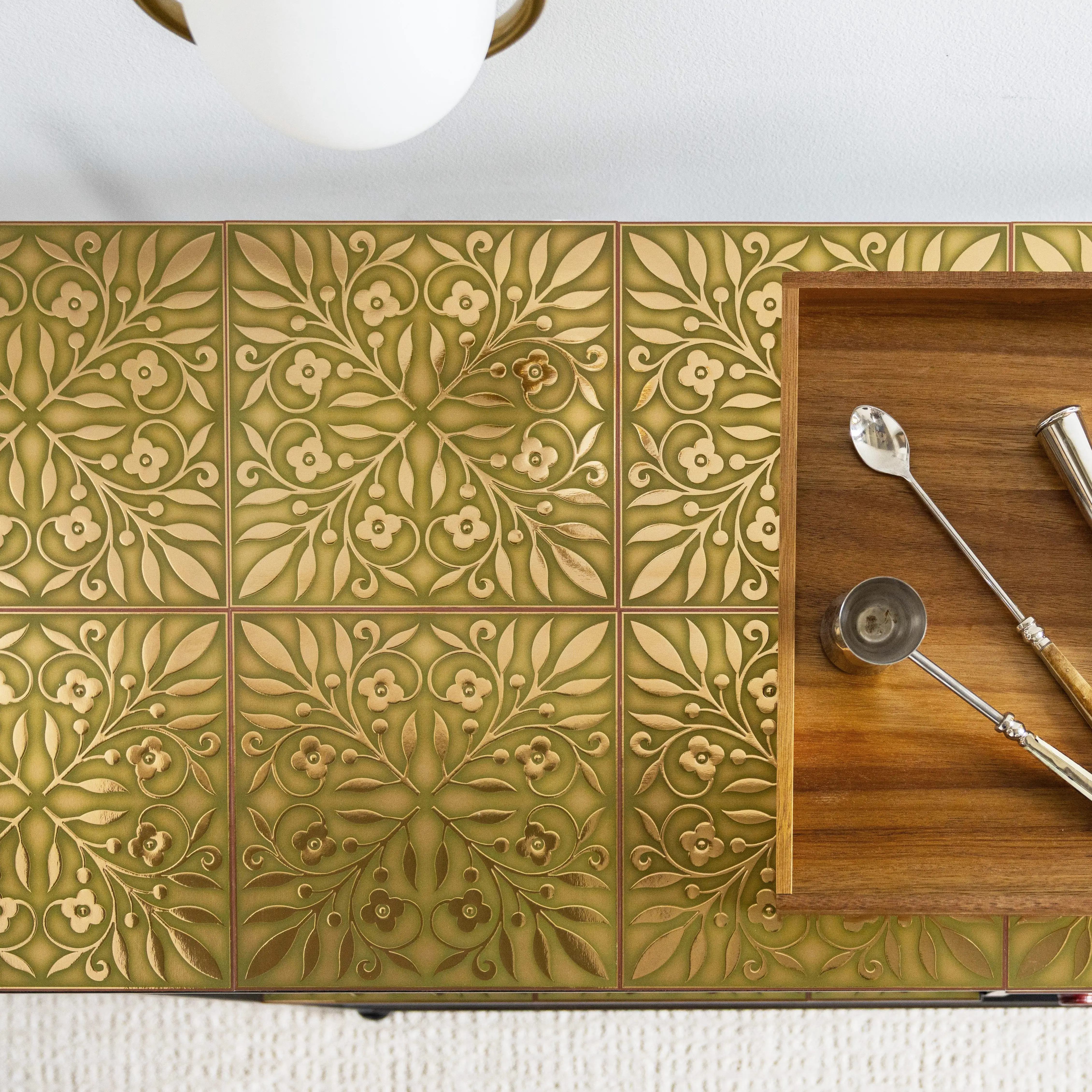Gold and Green Leaves Peel and Stick Wallpaper Tiles - 24 Pack