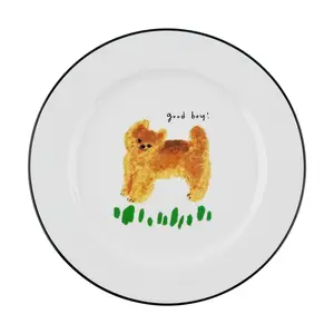 POLAATHOME Korean Mummur Ceramic Plate 18cm - Ins Style Cute Pomeranian Design Dinnerware