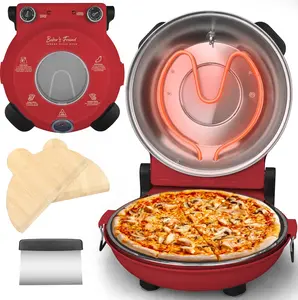 Cook With Red Electric Indoor Pizza Oven – Crispy Crust Countertop Pizza Maker, Heats up to 800˚F, 12 Inch Ceramic Stone, Dual Temperature Control Knobs, Bamboo Peel Included