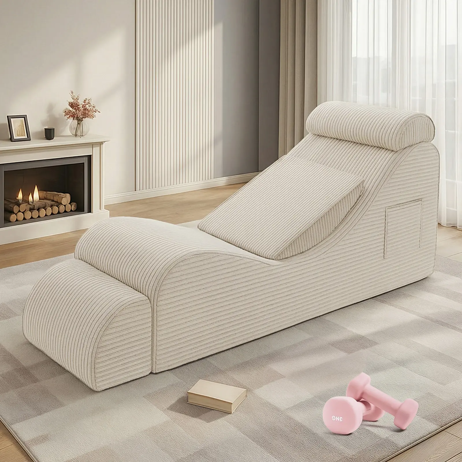 Winzoo Ergonomic S-Shaped Yoga Lounge Chair - Adjustable Recliner, Portable, Armchair, Floor Chair, Side Pocket, Headrest, Waist Pad, Ottoman, Ideal for Stretching, Relaxation, Reading, Modern Minimalist Leisure Furniture, Portable Lounge Chair