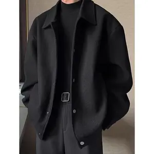 Men's Autumn Winter Pure Color Lapel Woolen Jacket, Thickened Streetwear Outerwear, Versatile Trachten Coat for Multiple Occasions