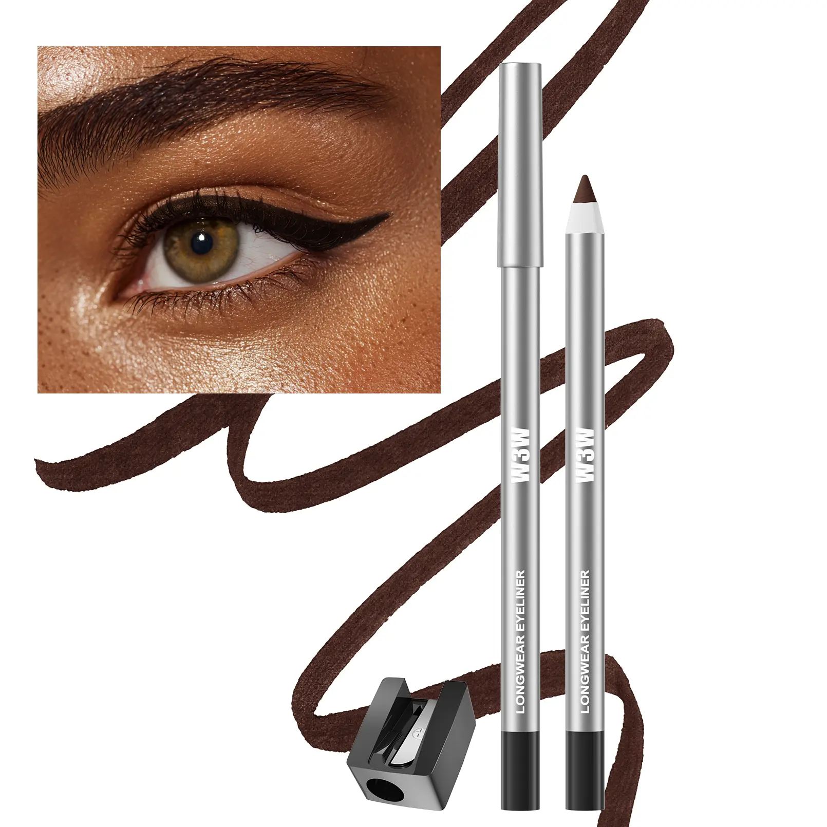 Sharpenable Waterproof Long-Lasting Deep Black Smudge-Resistant Eyeliner Pencil - Smooth Daily Makeup Eye Definer Flawless Cosmetic, 3#Chocolate（Net Content:2g）, Matte Waterproof Eyeliner, Cream, Gluten Free, Dye Free, Adults, Fragrance Free