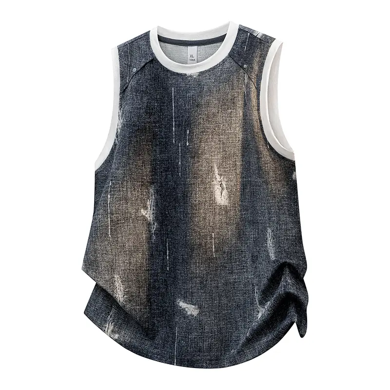 New summer tie-dye white trendy men’s casual tank top, lightweight cool breathable vest shirt, fashionable men’s tank, outdoor casual sports ice silk sleeveless men’s T-shirt, #SummerWins, #fathersdaygift