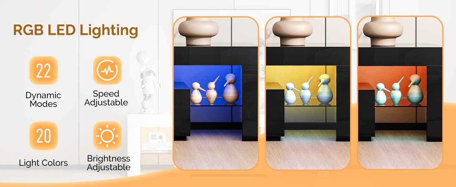 VINGLI LED TV Stand, 51'' Modern Entertainment Center with LED Lights and Storage for 40/43/50/55 Inch TV