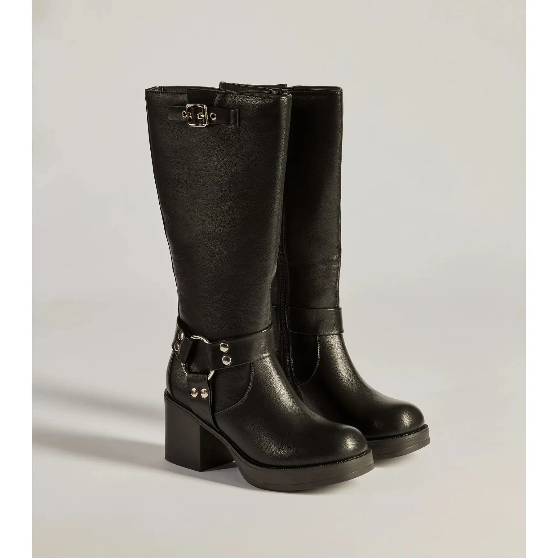 Sleek Strut Under-The-Knee Moto Boots