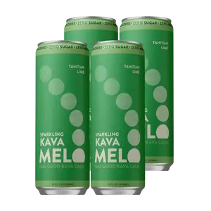 Melo 4pk Sparkling Kava Drink, Tahitian Lime, Sugar Free Non Alcoholic Drinks with Zero Calories, Gluten Free, Vegan, 100% Natural Mocktail with 750mg Kava Root per Drink, 12 oz Cans