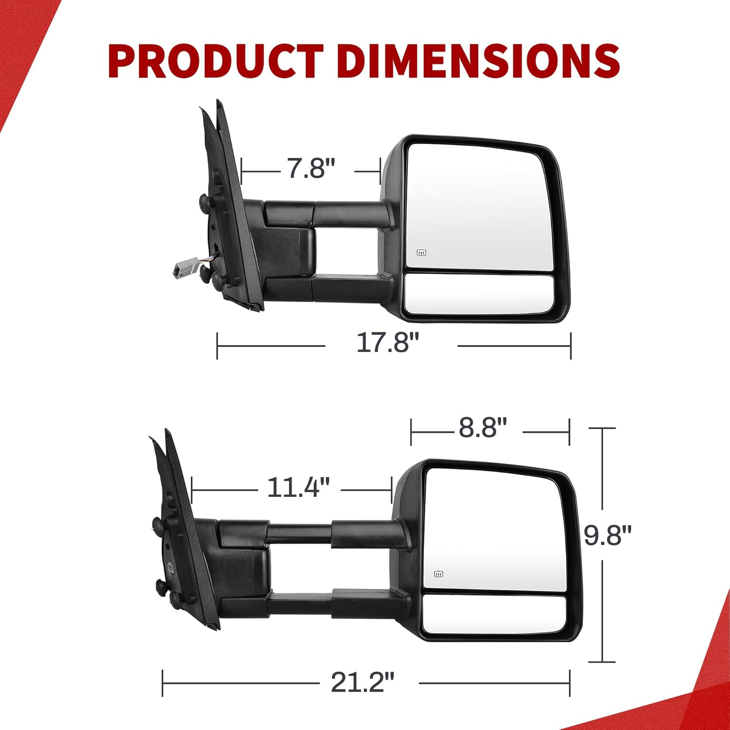 YITAMOTOR Towing Mirror Car Accessories for Toyota Tundra Models 2007-2017, Power-Adjusted Heated Turn Signal Light, Manual Telescoping & Folding Design
