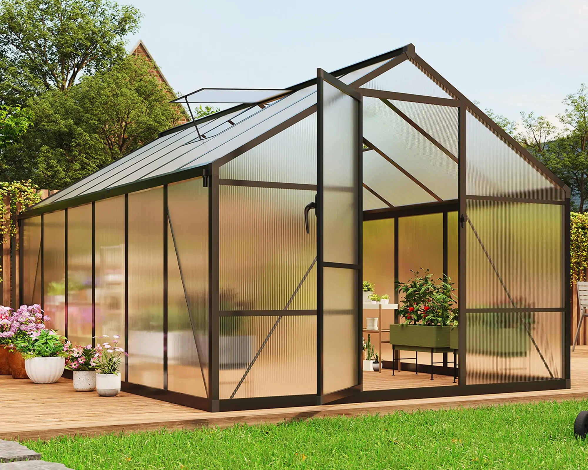 Gaomon 8x12 ft Heavy Duty Polycarbonate Outdoor Greenhouse, Aluminum Frame Garden Greenhouse with Lockable Door, Adjustable Vent, Ideal for Backyard, Patio Vegetable & Flower Growing, Heavy Duty Greenhouse