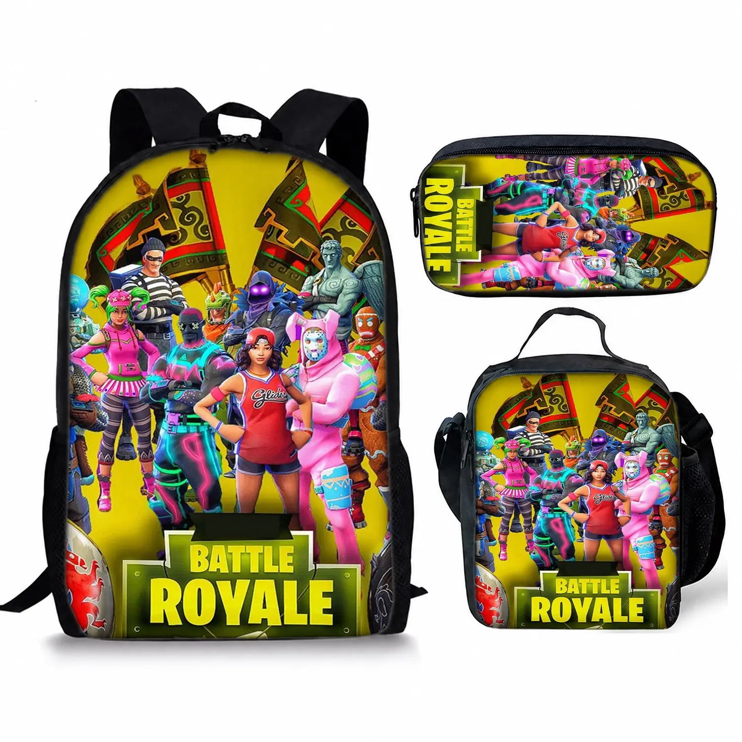 3Pcs Battle Royale Gaming Schoolbag Set, Large Backpack with Lunch Bag Pencil Case, Stylish Travel Bag