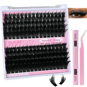 Spiky Lash Clusters Kit 150D+200D Thick Lash Clusters Eyelash Extension Kit 12-20mm Individual Lashes Kit with Lash Bond and Seal, Lash Tweezers for DIY Lashes Extension by INSPEAUTY