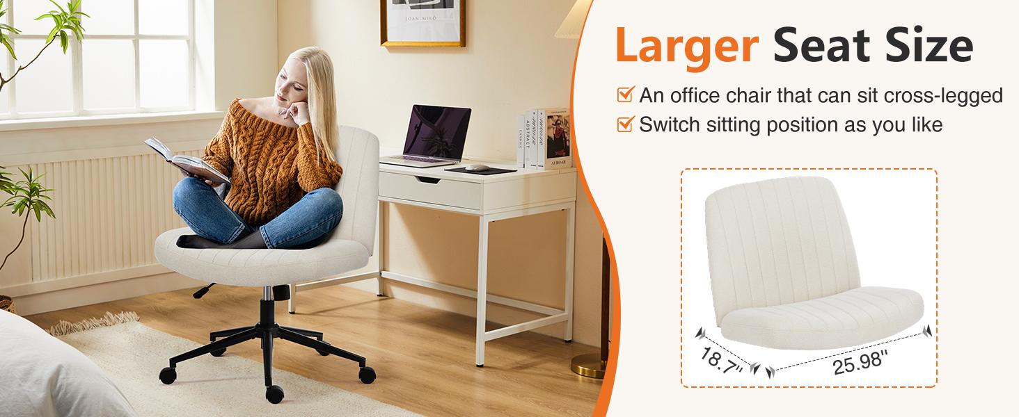 Furnest Furniture Indoor Furniture Chairs Criss Cross Office Chair with Wheels, Wide Armless Home Office Desk Chair with Dual-Purpose Base, Swivel Adjustable Task Vanity Computer Chair