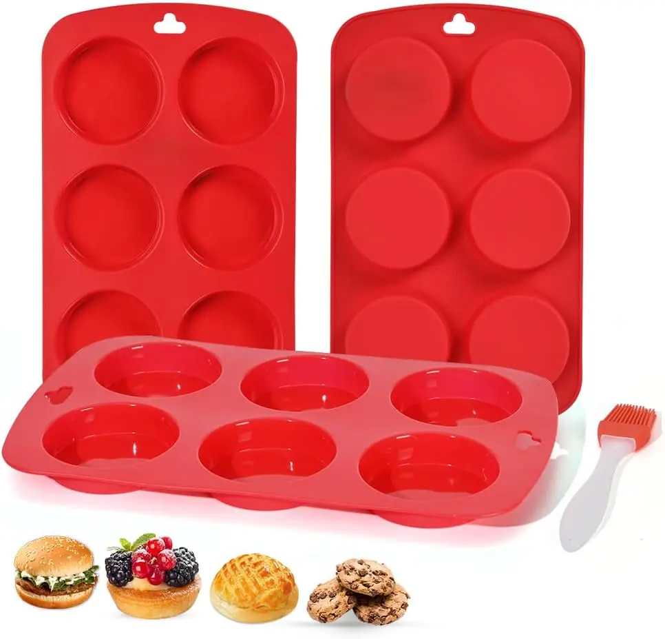 Silicone Muffin Top Pan 3 Pack,silicone egg molds for Breakfast Sandwiches 3 Inch Round for Baking English muffins,Hamburger,Whoopie Pies,Corn Bread,Egg bites,Tarts