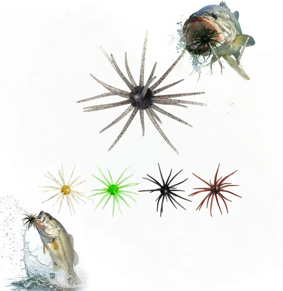 Soft Artificial Fishing Lures Set Simulation Sea Urchin Bait & Soft Worms Water Balloon Floats Fishing Bait for Bass Mandarin Fish Snakehead Catfish