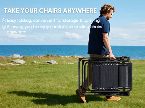 Zero Gravity Chair, Reclining Camping Lounge Chair, Reclining Patio Chairs with Cup Holder Trays and Removable Cushion, Folding Recliner for Indoor and Outdoor