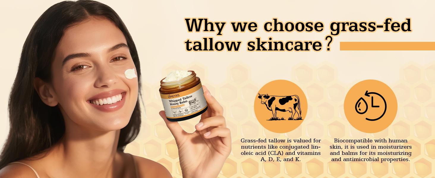 Whipped Organic Grass-Fed Beef Tallow Honey Balm – Handmade Moisturizer with Shea, Calendula & Jojoba for Soft, Healthy Skin