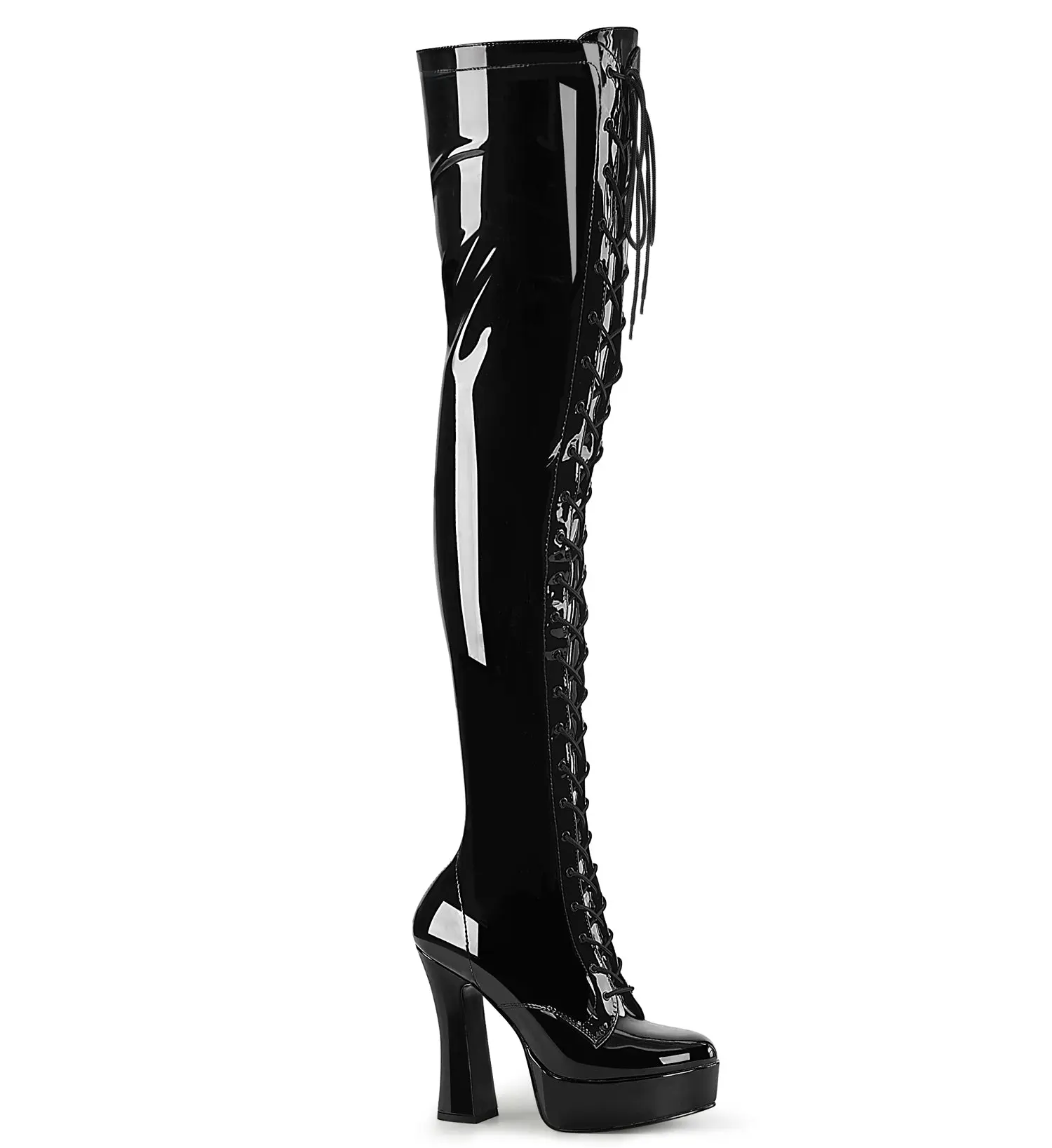 Women's Elegant Thigh-High Lace-Up Platform Heeled Boot - Electra-3023, Stretch Material Shoe, Stylish Statement Shoes, Footwear, High Heel, Thigh-High Stretch Material
