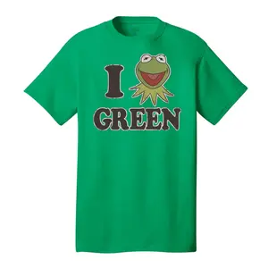 Men's Green The Muppets Kermit Graphic T-Shirt, Round Neck, Shortsleeve Top, Cotton Blend Fabric, Crew-Neck, Machine Washable, Casual Menswear