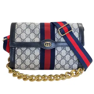 Pre-owned GUCCI coated canvas and leather Crossbody Bags Medium Navy Coated Canvas Ophidia Clutch with added Strap/Chain