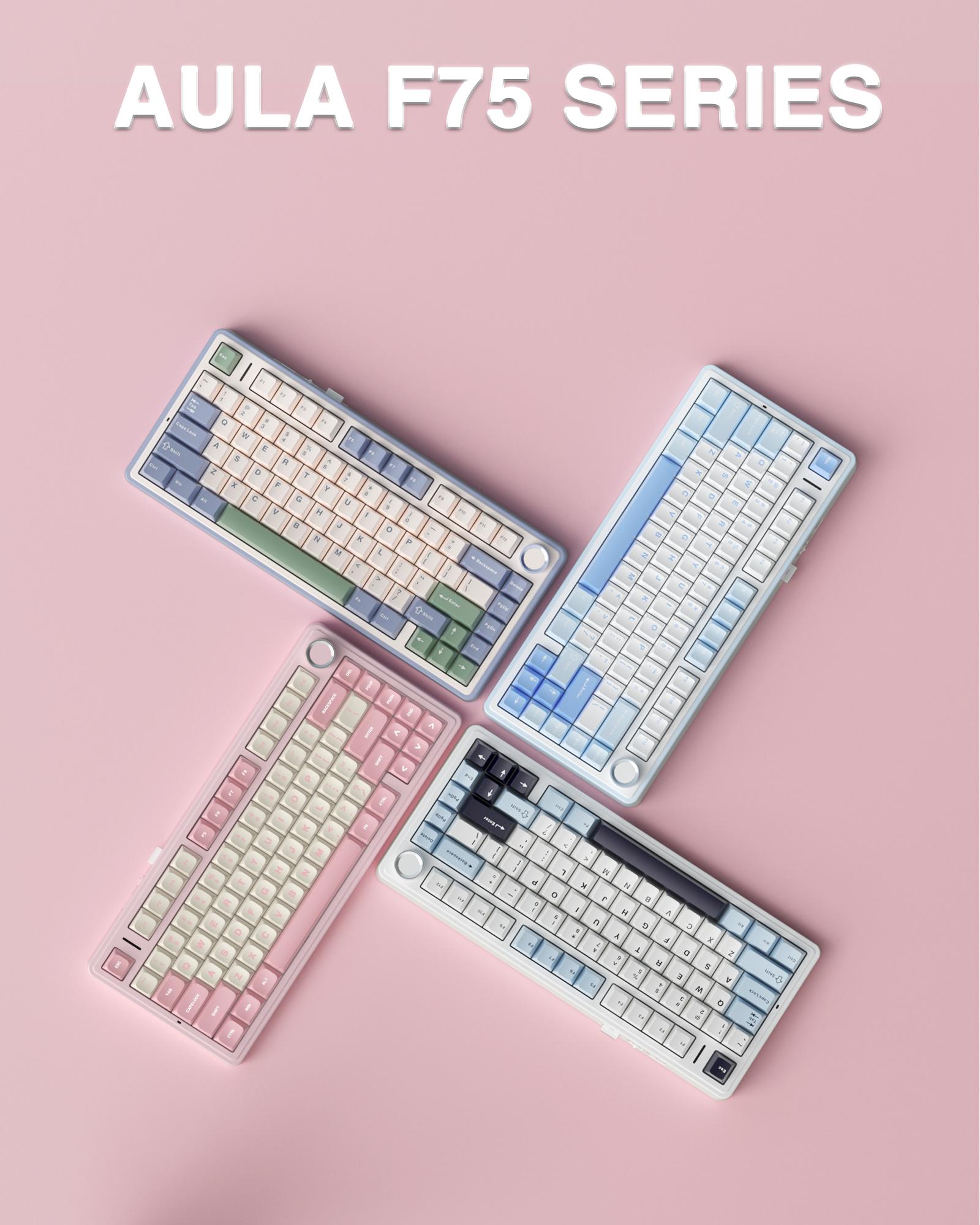 AULA F75 Cute Pink 75% Mechanical Wireless Keyboard – Creamy Sound, Pastel Desk Setup Aesthetic, Wireless Tri-Mode, Hot Swap, RGB Backlit Keyboard for Girls