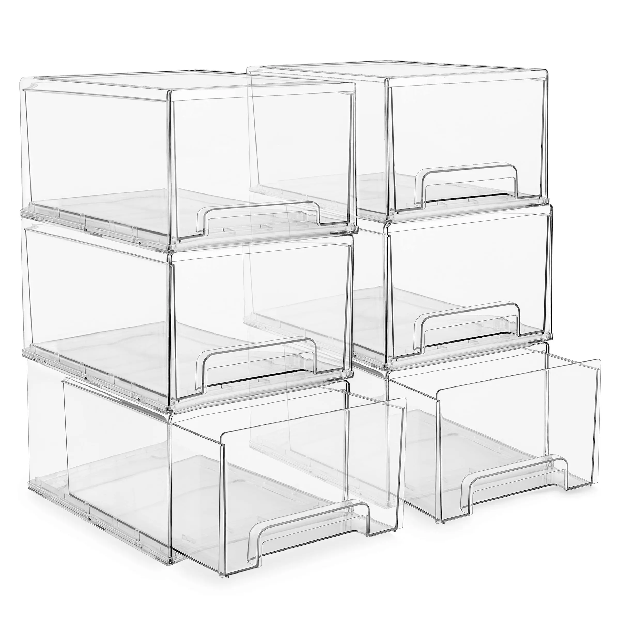 Sorbus Clear Stackable Storage Drawers 6 Pack Plastic Organizer Bins with Handles for Closet Pantry Office Bathroom Craft Toy Organization Mid-Century Modern Design