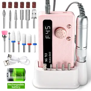 SG713 Electric Nail File Professional Kit 45000RPM PortableNail Drill with 11 Bits Base LED Screen Ultra Silent Rechargeablefor Acrylic Nails Gel Polishing