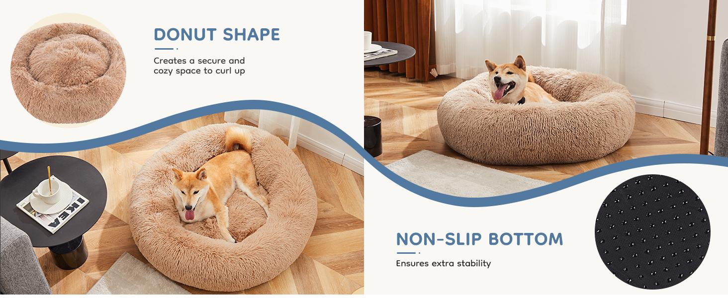 【Deal】Sweetcrispy Official Soothing Donut Pet Bed for Cats & Pups | Machine-Washable Cozy Nest | Plush Waterproof Faux Fur