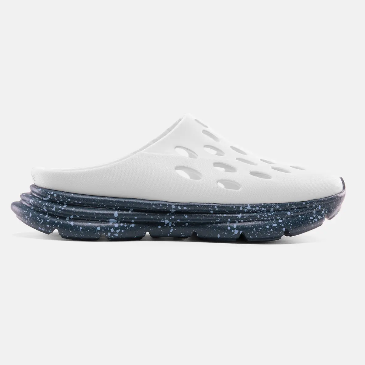 KANE Revive OB - White / Indigo Speckle - Open Back Recovery Shoe, Lightweight Slip-On for Runners & Post-Workout