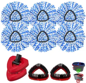 Mop Heads Replacements for O-Cedar RinseClean 2-Tank Spin Mop, Mop Replace Head for O Cedar, Mop Heads Include 6 Pack Mop Refills, 2 Scrubber Mop Heads, 2 Mop Base, Reusable, Easy to Replace