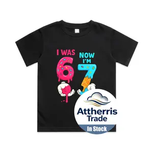I was 6 Now I'm 7 Year Old Birthday Six Seven Meme 67 Kids Cotton T-shirt, Graphic Print Round Neck Short Sleeve Casual Tee for Boys Girls