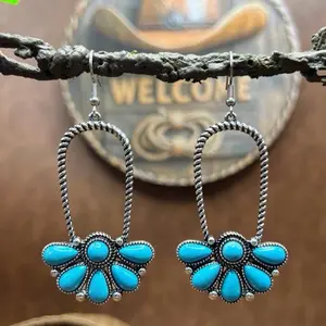 Ear Women Western blue  flower  Stone Earrings Western Style Jewelry