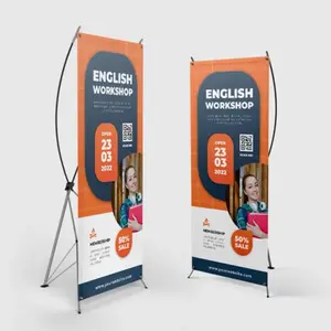 Portable advertising with light-weight x-style collapsible banner stands 24” x 60”