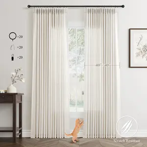 Jowels Pinch Pleated Linen Curtains 2 Panels for Living Room Bedroom Light filtering Linen Textured Semi Sheer Boho Neutral Back Tab Pinch Pleat Hooks Rings Window Curtain