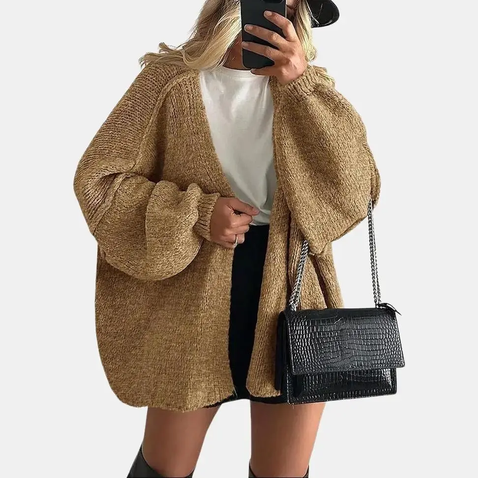 PrettyGarden Women's Oversized Cardigan Sweater Fall Long Lantern Sleeve Knit Open Front Lightweight Sweater Knitwear Tops