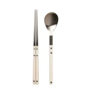 Truecook KEYTH 2-Piece Korean Cutlery Set - Vanilla White | Chopsticks & Spoon Combo for Korean Cuisine