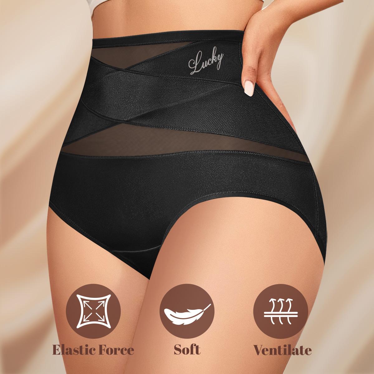 【Pluz Size】Morelect 5 Pcs High Waisted Underwear for Women Tummy Control, Lightweight Panties with Lucky Charm, Breathable Mesh Panel Briefs, Comfy Invisible All Day Undies