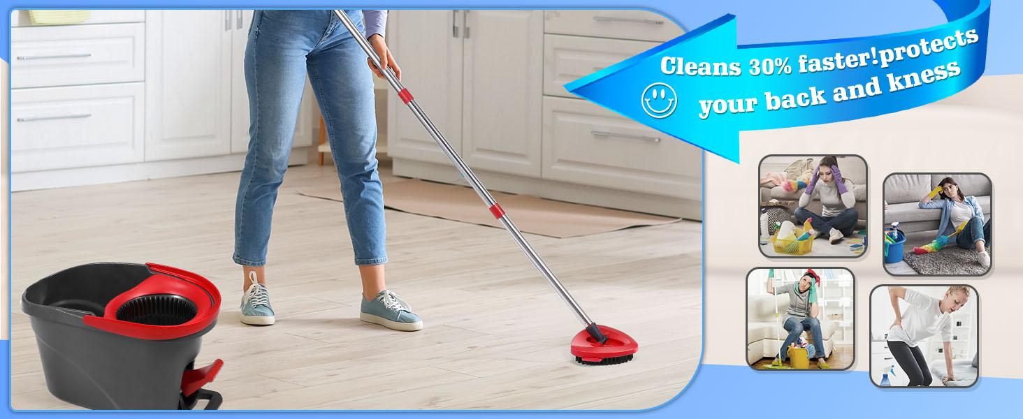 Spin Mop Replacements for O-Cedar 1-Tank System - Microfiber Flat Mop Set with 4 Reusable Pads, 30-58in Stainless Steel Handle, Plastic Brush, for Wood, Tile Floors summerwins,summerwins