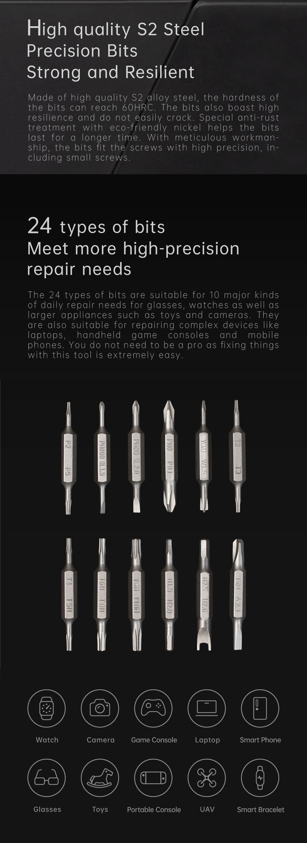 Hoto 24-in-1 Portable Manual Screwdriver with Magnetic S2 Steel Bits - Perfect for Phone, Computer, Watch, Game Console, Eyeglasses Repair & Christmas Gifts