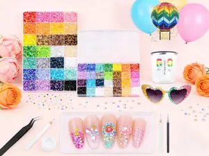 Resin jelly, rainbow stones, 28 grids, 28,000 multi-color flat brilliant crystals, artistic DIY handicraft decorations, craft books, nail decoration, equipped with tweezers, magnetic pens and gifts