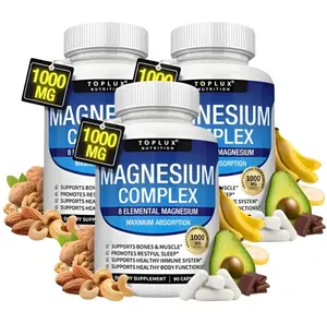 3 bottles of High-Potency Magnesium Complex Supplement 8 Elemental 1000mg - Magnesium Glycinate, Citrate, Malate, Taurate, Chelated for Easy Absorption for Bones, Muscle, Recovery, Energy, Vegan Non-GMO , 90 Capsules magnesium complex for women and men